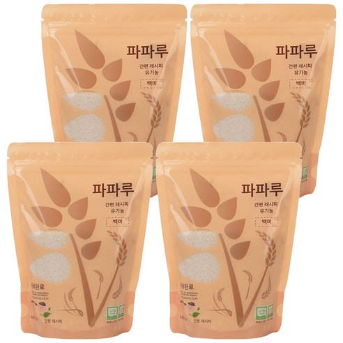 파파루 간편레시피 유기농 쌀가루 백미 중간입자 이유식 중기, 400g, 4개