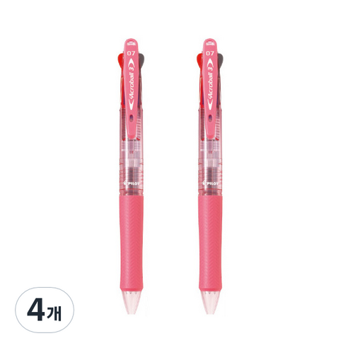아크로볼 파이롯트 3색 볼펜 0.7mm, 클리어 소프트 핑크, 4개