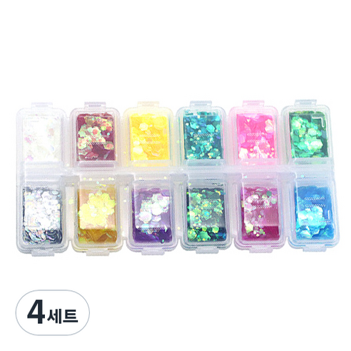 네일트랜드 아쿠아 버블 육각 네일 글리터세트, 혼합 색상, 4세트