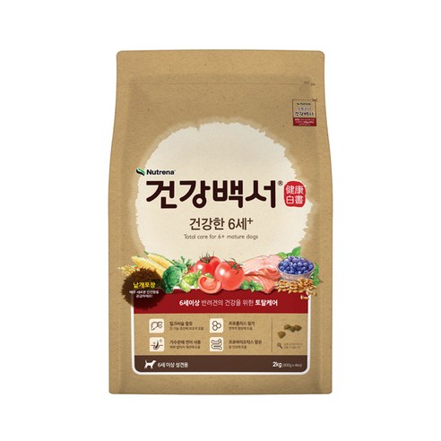 건강백서 6세이상 강아지사료, 연어, 2kg, 1개