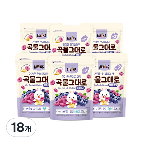 엘빈즈 건강한 현미쌀과자 곡물그대로, 블루베리맛, 18개, 30g