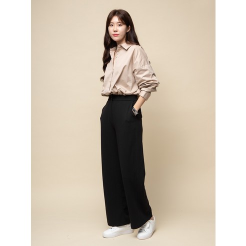 가을철을 위한 세련되고 편안한 캐럿 여성 밴딩 와이드 슬랙스