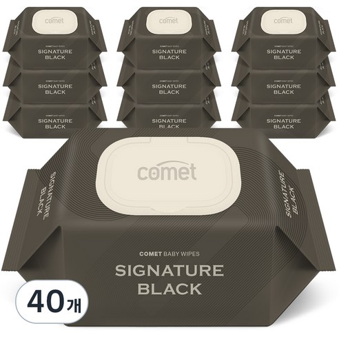코멧 시그니처 블랙 아기물티슈 엠보싱 캡형, 40개, 100개입, 60g