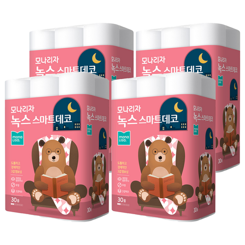 모나리자 녹스 스마트데코 3겹 고급롤화장지, 27m, 30롤, 4개