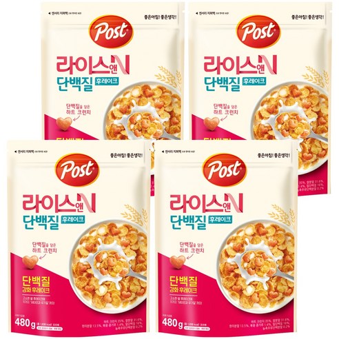 포스트 라이스앤 단백질 후레이크, 480g, 4개
