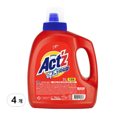 액츠 파워젤 드럼용 액상세제 본품, 3L, 4개