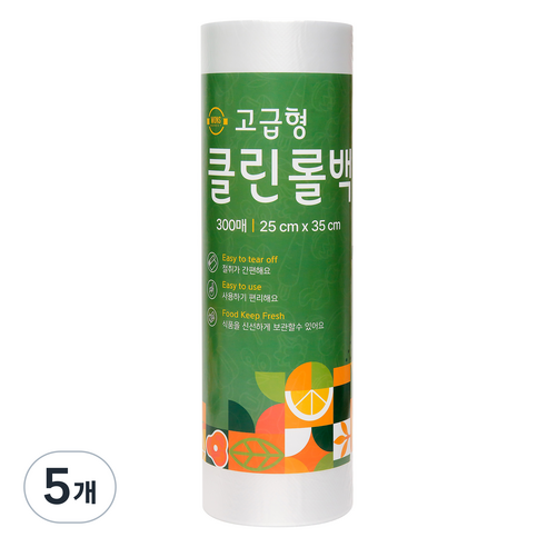 원스마켓 고급형 두꺼운 위생롤백 중형 25cm x 35cm, 중(M), 300개입, 5개