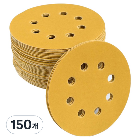 OON 8홀 원형 80방 샌딩 페이퍼 골드 125mm, 150개