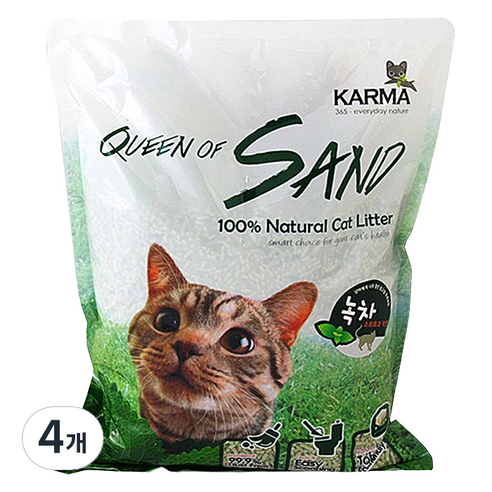 퀸오브샌드 응고형 고양이 두부 모래 녹차, 3kg, 4개