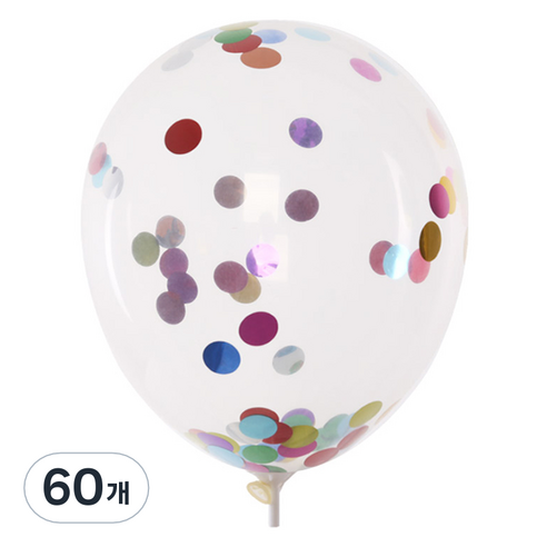컨페티풍선 30cm, 원형 레인보우, 60개