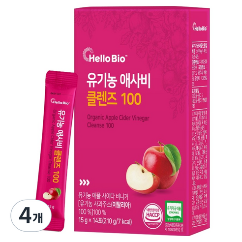 헬로바이오 유기농 애사비 클렌즈 100 14개입, 210g, 4개