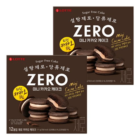 롯데제로 롯데제과 제로 카카오 케이크 12p, 171g, 2개