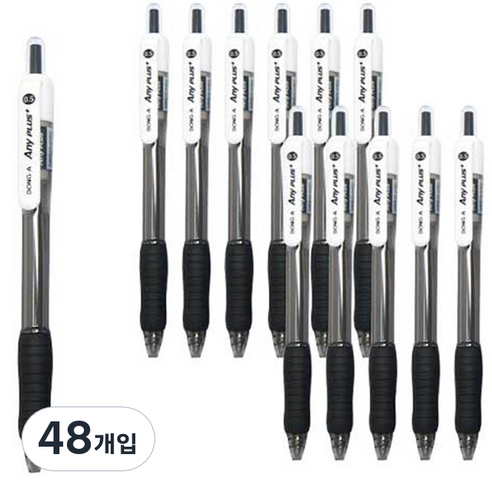 동아 애니플러스 볼펜 0.5mm, 블랙, 48개입