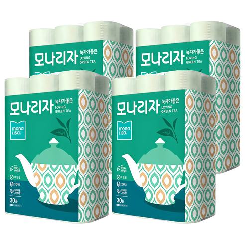 모나리자 녹차가 좋은 천연펄프 3겹 고급롤화장지, 30m, 30개입, 4개