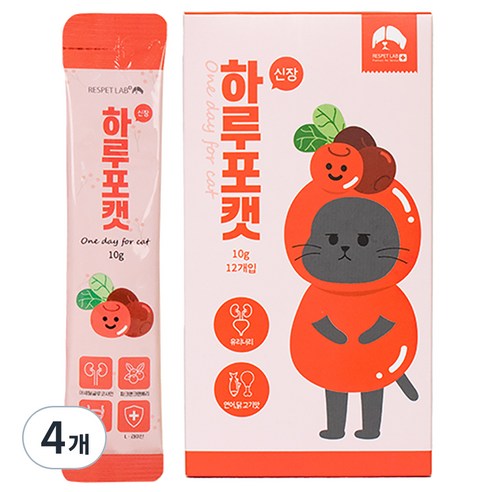 리스펫랩 고양이 하루포캣 신장 영양제 10g x 12p, 4개, 유리너리 (비뇨계), 혼합맛(닭고기/연어)