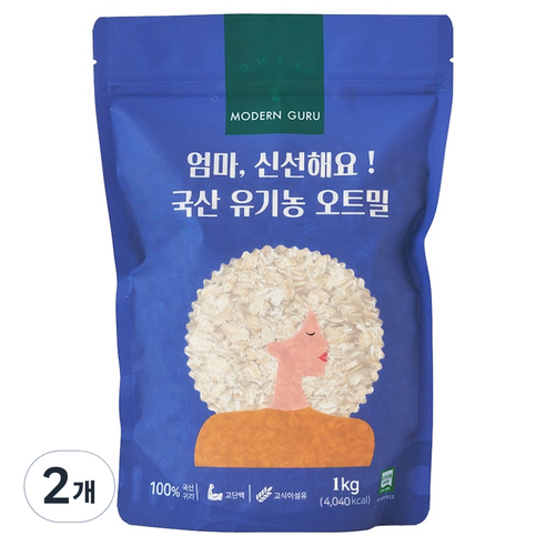 모던구루 엄마 신선해요 국산 유기농 오트밀, 1kg, 2개