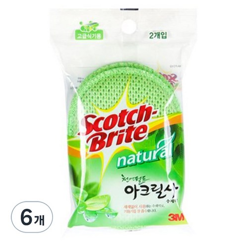 스카치브라이트 천연펄프 아크릴사 수세미, 2개, 6개