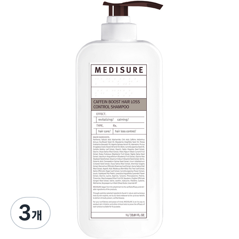 메디슈어 카페인 부스트 탈모 샴푸, 1000ml, 3개