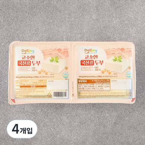 딜리조이 고소한 국산콩 두부, 300g, 4개입