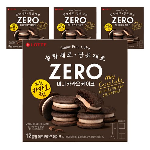 롯데제로 롯데제과 제로 카카오 케이크 12p, 171g, 4개