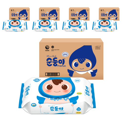순둥이 프리미엄 엠보싱 유아물티슈 캡형 무향 NC-01, 70개입, 50세트