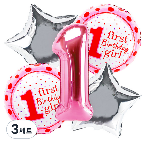 파티팡 원팩 생일은박풍선 첫돌 1 핑크 5p 세트, 3세트