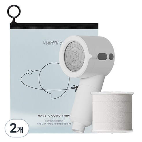 바른생활수 여행용 미니 샤워기 + 필터, 2개, 화이트