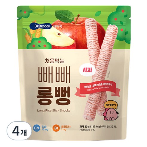 베베쿡 처음먹는 빼빼롱뻥, 30g, 4개, 사과