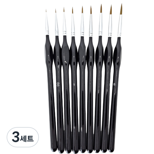 벨리안 세필 브러쉬 네일 아크릴 붓 블랙 9종 세트, 9종(000호,00호,0호,1호,2호,3호,4호,5호,6호), 3세트