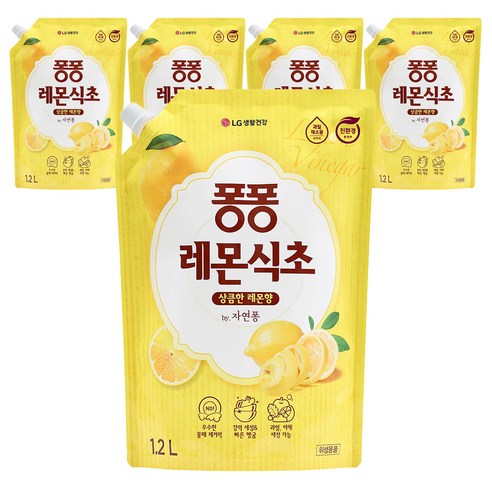 퐁퐁 레몬식초 상큼한 레몬향 주방세제, 1.2L, 5개