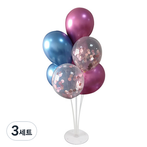 와우파티코리아 풍선꽂이 세트, 크롬 블루 연보라 핑크 컨페티, 3세트
