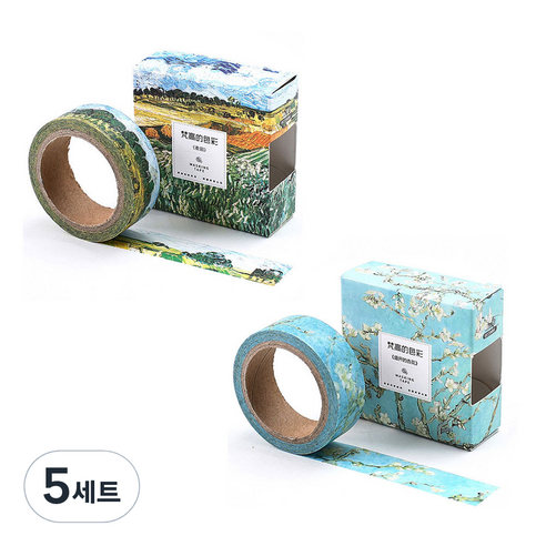 라이프포인트 반 고흐 마스킹 테이프 추수 풍경 + 꽃 피는 아몬드 나무, 혼합 색상, 5세트