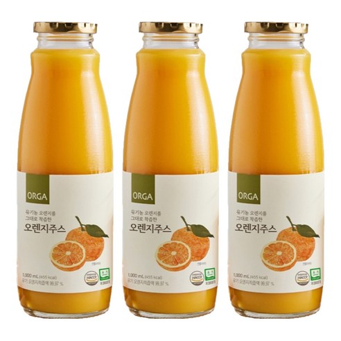 올가홀푸드 유기농 오렌지를 그대로 착즙한 오렌지 주스, 3개, 1L