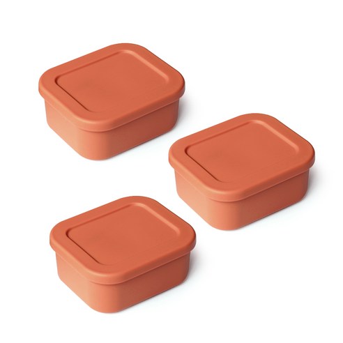 젤리팝큐브 실리콘 밀폐용기 오렌지 중, 3개, 용기 + 뚜껑 x 3개