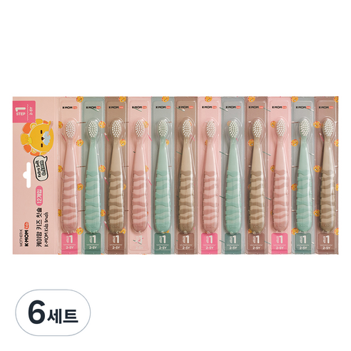 케이맘 키즈 칫솔 1단계, 퍼스트피치 + 퍼스트민트 + 퍼스트브라운, 12개입, 6세트