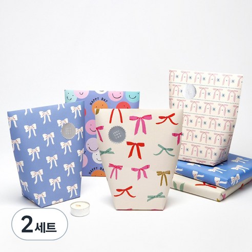 인디케이 페이퍼 기프트백 4종 x 4p + 스티커 16p 세트, 혼합색상(기프트백), 실버(스티커), 2세트