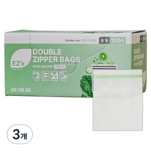 EZn이지엔 스탠다드 더블지퍼백 냉장 냉동 겸용, 중(M), 100개입, 3개