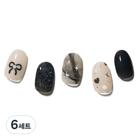 데싱디바 글로우 네일스티커 세트, 키치 블랙, 6세트