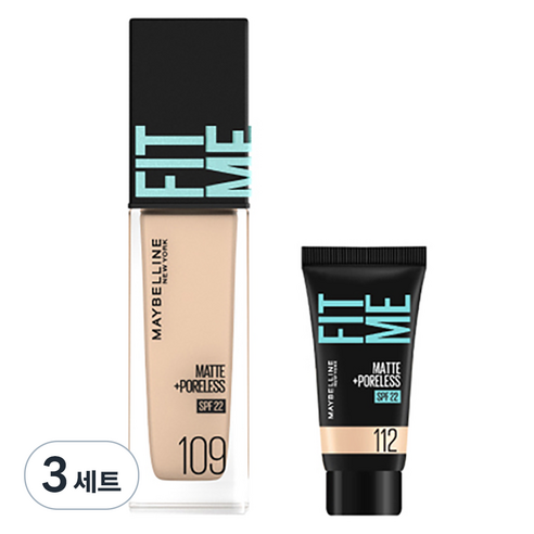 메이블린 핏미 파운데이션 레노 30ml + 미니파운데이션 5ml 세트, 109 라이트 아이보리(파운데이션), 112 내추럴 아이보리(미니파운데이션), 3세트