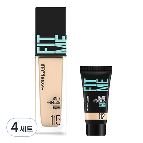 메이블린 핏미 파운데이션 레노 30ml + 미니파운데이션 5ml 세트, 115 아이보리(파운데이션), 112 내추럴 아이보리(미니파운데이션), 4세트