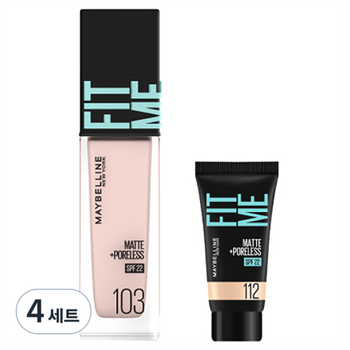 메이블린 핏미 파운데이션 레노 30ml + 미니파운데이션 5ml 세트, 103 페어(파운데이션), 112 내추럴 아이보리(미니파운데이션), 4세트