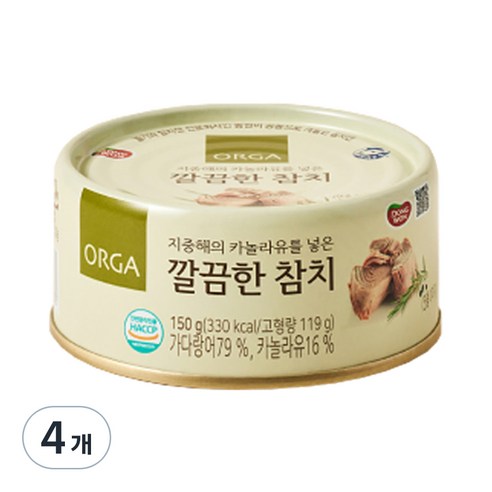 올가홀푸드 깔끔한 참치 통조림, 150g, 4개
