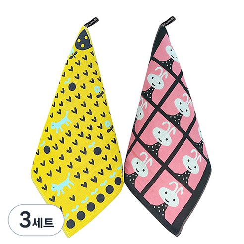 북유럽풍 순면 일러스트 면행주 2종 세트, 3세트, 006 산책블루,  랜덤발송
