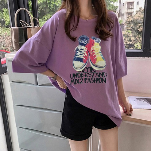유니제이 여성용 제이커 프린팅 박시 반팔티