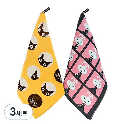 북유럽풍 순면 일러스트 면행주 2종 세트, 3세트, 007 행복고양이, 랜덤발송