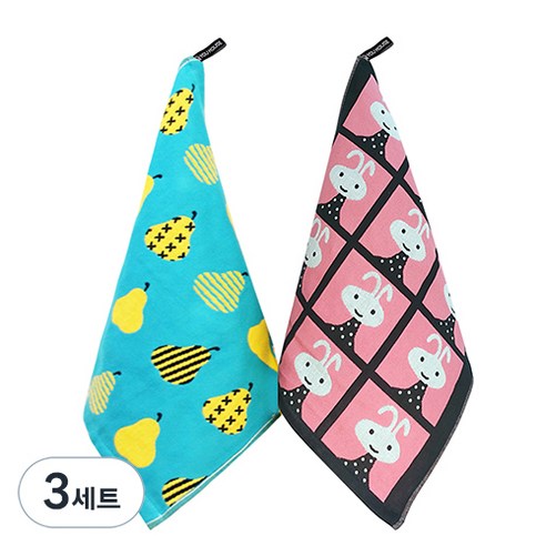 북유럽풍 순면 일러스트 면행주 2종 세트, 3세트, 010 서양배, 랜덤발송