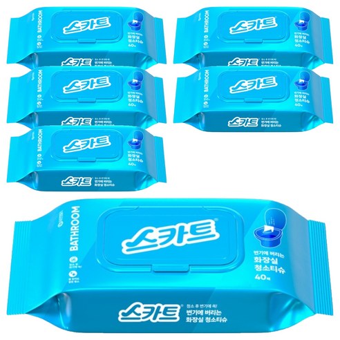 스카트 변기에 버리는 화장실 청소티슈 40매, 6개