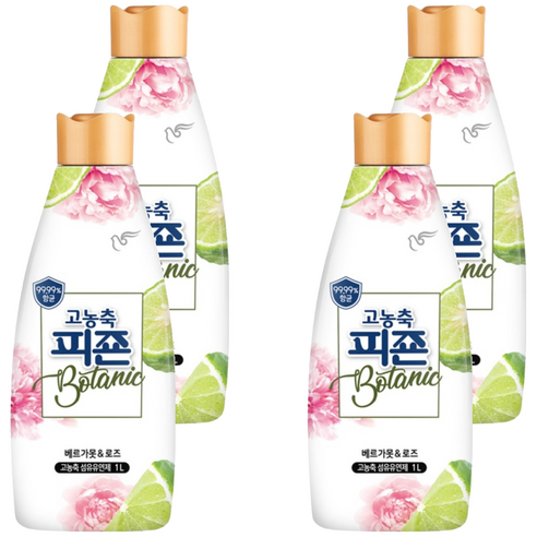 피죤 고농축 항균 보타닉 섬유유연제 베르가못 & 로즈, 1L, 4개