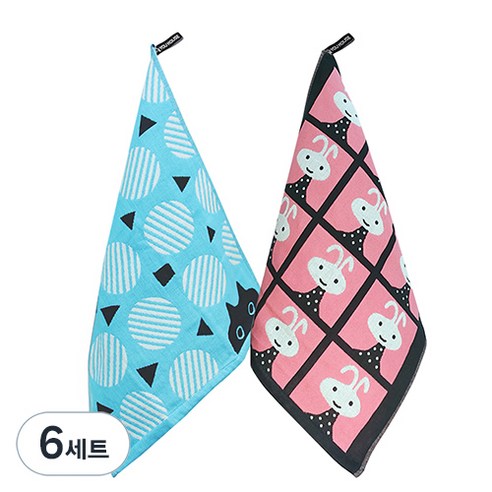 북유럽풍 순면 일러스트 면행주 2종 세트, 6세트, 018 써클캣스카이, 랜덤발송