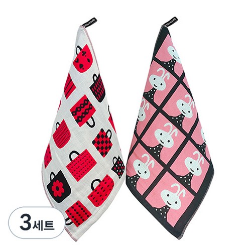 북유럽풍 순면 일러스트 면행주 2종 세트, 3세트, 026 쇼핑백레드, 랜덤발송